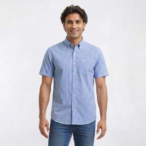 Mens Chaps Short Sleeve Stretch Button Down Shirt - Blue Bell